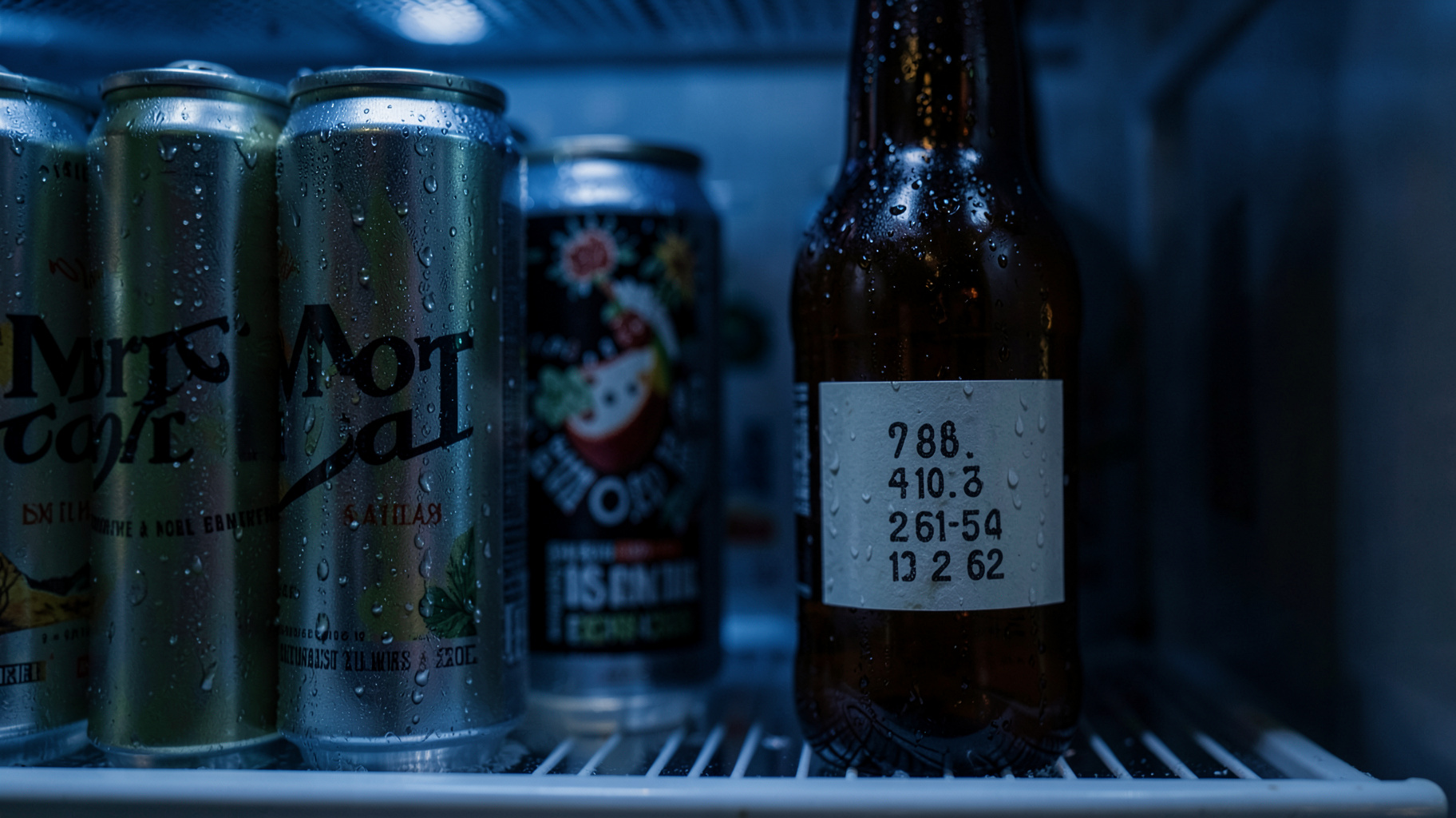 冷蔵ケースに並ぶクラフトビールの缶と瓶